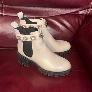 Steve Madden Cream Ankle Boots with Jewel Details